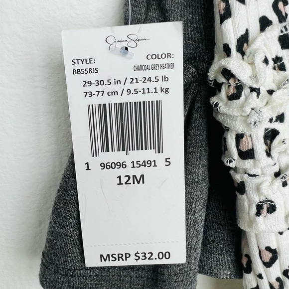 NEW Jessica Simpson Heather Grey Charcoal Top & Leopard Pants Size 12 Months NWT - Picture 10 of 10
